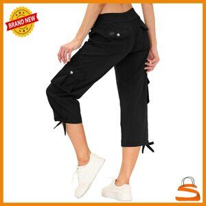 Lightweight Quick Dry Cargo Capris Hiking Pants Elastic Waist Multiple Pockets